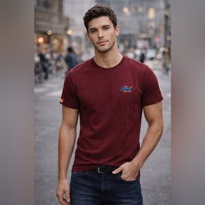 Superdry Vintage Burgundy Tee | 100% cotton Embroidered Shirt size L